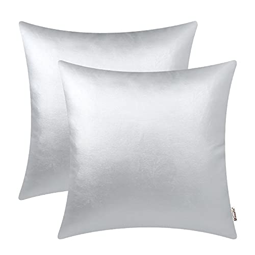 BRAWARM Faux Leather Throw Pillow Covers 16 X 16 Inches - Silver Leather Pilow Covers Pack of 2, Solid Dyed Leather Pillowcases for Couch Bed Sofa Garden Home Decorative - color: Silver, size: 16" x 16" (Pack of 2)