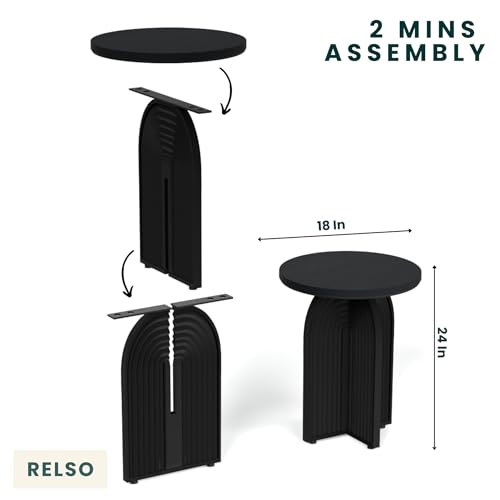 Relso Charon End Table - Round Black Mango Wood Accent Table for Bedroom or Living Room | Compact and Versatile Nightstand or Coffee Table | Modern Silhouette with Simple Assembly, Sturdy Design - color: Charon Black