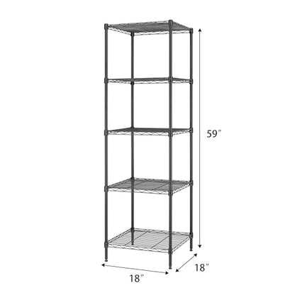 Finnhomy Heavy Duty 5 Tier Wire Shelving Unit, 18x18x59-inches 5 Shelves Storage Rack, Metal Shelving with Thicken Steel Tube, NSF Certified, Black - size: 59"H-Black