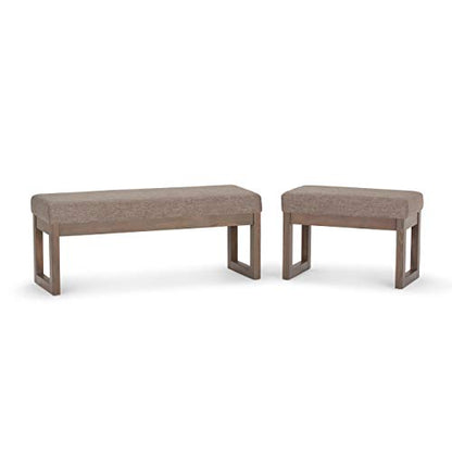 SIMPLIHOME Milltown 27" Wide Linen Look Rectangle Ottoman in Fawn Brown | Contemporary upholstered ottoman with a cushioned seat for extra seating in the bedroom; footstool, footrest or bench. - color: Fawn Brown, style: Small Ottoman Bench