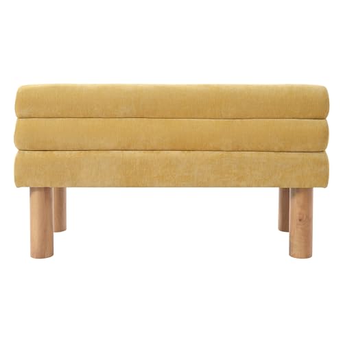 Christopher Knight Home Wally Fabric Upholstered Dining Bench, Long Dining Room Chair, Wooden Entryway Bench, Bedroom End of Bed Bench, Yellow+Natural - color: Yellow+natural