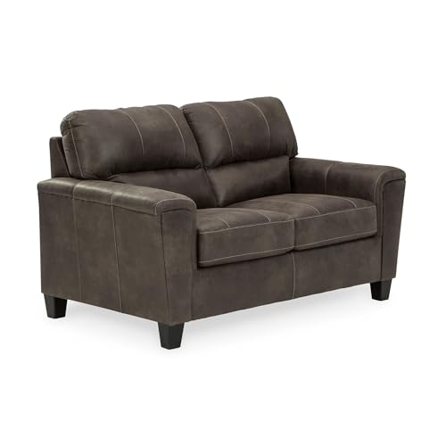Signature Design by Ashley Modern Faux Leather Loveseat, Small Sofa, Gray | Sag-resistant proprietary platform foundation, Compact 61-inch profile for tight spaces, Navi Series - color: Grey, style: Loveseat