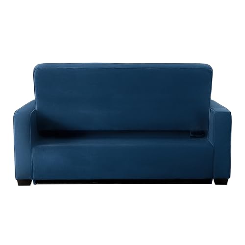 Serta Ainsley 72.6" Convertible Sleeper Sofa, Queen Size, Dreamcoil Comfort, Soft Velvet Fabric, Navy - color: Navy Blue, size: Queen Sofa