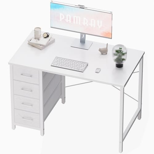 Pamray 32 Inch Computer Desk with 4 Drawers Small Office Desk for Home Bedroom Study Writing Simple Modern Computer Table White - color: White