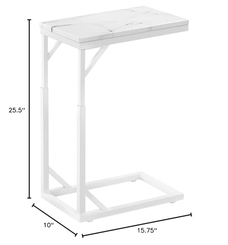 C-Shaped End Table, Small Sofa Table with Metal Frame, Adjustable Height Side Table for Couch, Living Room, Bedroom, Bedside (White, Small) - color: White, size: Small
