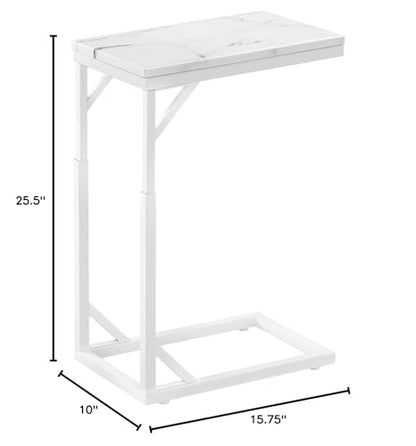 C-Shaped End Table, Small Sofa Table with Metal Frame, Adjustable Height Side Table for Couch, Living Room, Bedroom, Bedside (White, Small) - color: White, size: Small