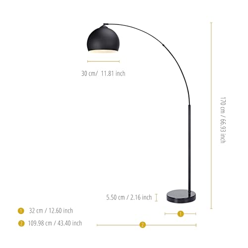 Teamson Home Arquer 66.93" Arc Floor Lamp for Living Rooms, Home Offices, Dining Rooms, Bedrooms with Faux Black Marble Base and Black Bell Shade - color: Black