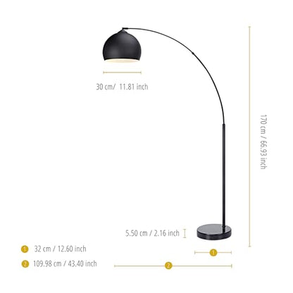 Teamson Home Arquer 66.93" Arc Floor Lamp for Living Rooms, Home Offices, Dining Rooms, Bedrooms with Faux Black Marble Base and Black Bell Shade - color: Black