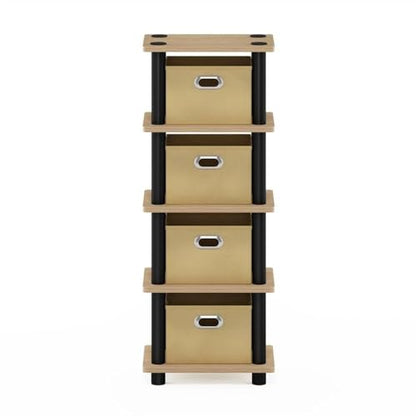 FURINNO LAci 4-Bins System Rack, Oak/Black/Light Brown - color: Oak/Black/Light Brown, size: 4-Bins