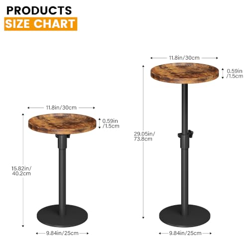 Homeiju Set of 2 Adjustable Round Side Table, Pedestal End Table for Small Spaces, Wooden Couch Table, Tall Drink Table for Living Room, Bedroom, Brown - style: 2 Pack