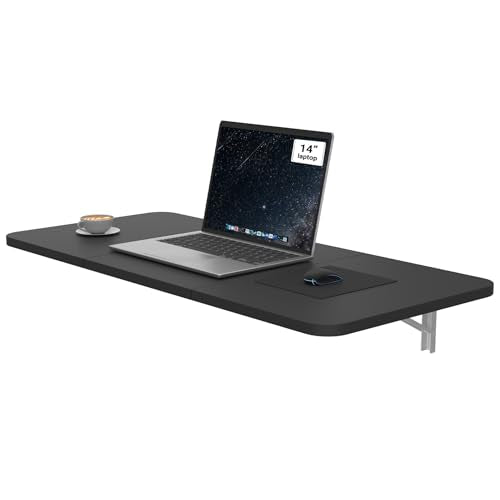 Neoaider Wall Mounted Folding Desk 35.4” x 15.7”, Black | Drop Down Table with Metal Collapsible Brackets, Folding Wall Table for Small Spaces, Home, Office, Kitchen, Laundry Room - color: Black, size: 35.4" x 15.7"