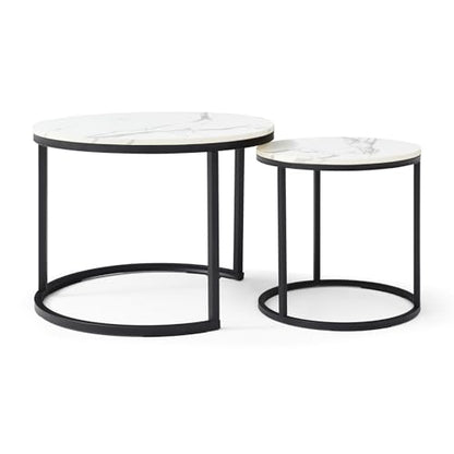 Nesting Side Tables, Coffee Table Set of 2 with Sturdy Metal Frame, Modern Industrial Simple Nightstand for Living Room Bedroom Apartment (White) - color: White