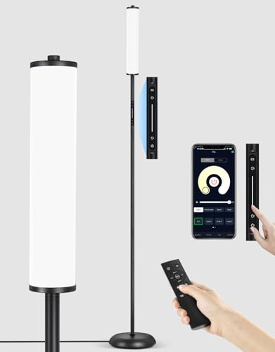 OUTON Bright Smart Floor Lamp with Remote, App & Touch Control, RGB Color Changing Standing Lamp, 2200K-6500K Dimmable, 3 Adjustable Heights, 32 Scenes for Living Room Bedroom Office Black - color: Black