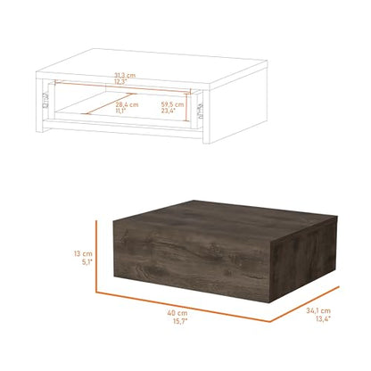 FM FURNITURE Vienna Modern Floating Nightstand with Drawer & Shelf, Wall Mounted Bedside Table for Bedroom Organization, Brown - color: Dark Brown