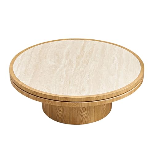 JUSTONE 35.43''Round Fluted Coffee Table,Farmhouse Wood Coffee Table for Living Room Apartment,Easy Assembly,Oak(ø35.43'' x 13.78'') - color: 31.49'' Round - Oak