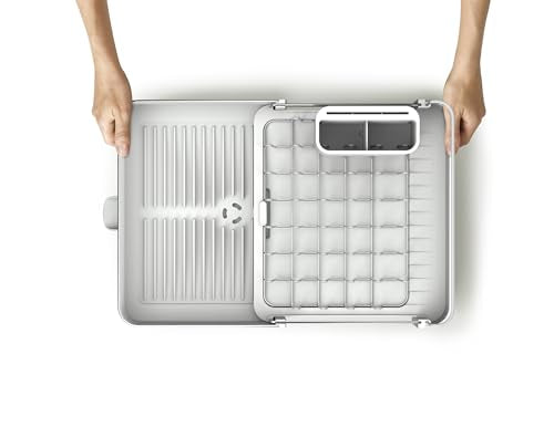 Joseph Joseph Extend Steel Expandable Dish Drying Rack with Removable Cutlery Holder Swivel Draining Spout, Stainless Steel - color: Light Stone, style: 1-tier