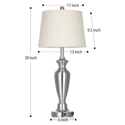 Cinyirong 30" Tall Silver Table Lamp for Living Room, 3-Way Dimmable Touch Control Bedside Lamp for Bedroom Nightstand with USB A+C Ports & AC Outlet (1 Pack) - color: Silver (1 Pack)