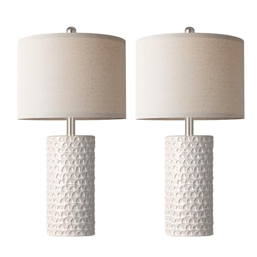 23" Modern Ceramic Table Lamp Set of 2, Table Lamps for Living Room, Rustic Farmhouse Bedside Lamps Nightstand lamp for Bedroom, White Desk Lamp for End Table Home Decor Beige - color: Beige and White