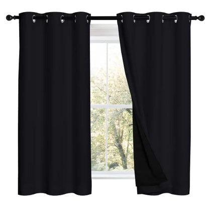 NICETOWN Black Out Curtains 54 inches Length Set of 2, 2 Thick Layers Completely Blackout Window Treatment Thermal Insulated Lined Drapes for Basement Window (42 inches Width Each Panel) - color: Black, size: 42"W x 54"L (Pack of 2)