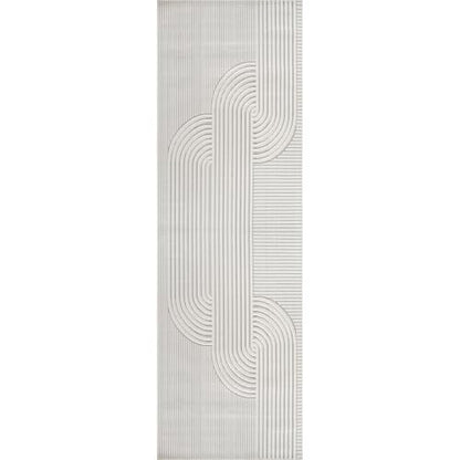 Modern Runner Rug 2x7 Luxury Swirl Curved Micro Loop Hallway Rugs Soft High-Low Pile Stain Resistant Easy to Clean Non-Shedding Durable Entryway Kitchen Indoor Area Carpet (White) - color: Curved / White, size: 2' x 7' (Rectangular)