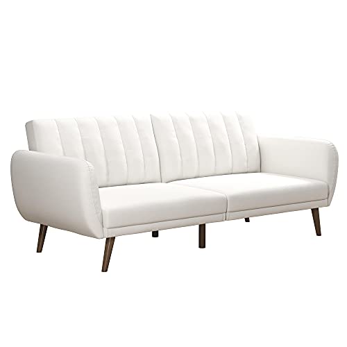 Novogratz Brittany Futon, Convertible Sofa & Couch,White Faux Leather - color: White Faux Leather