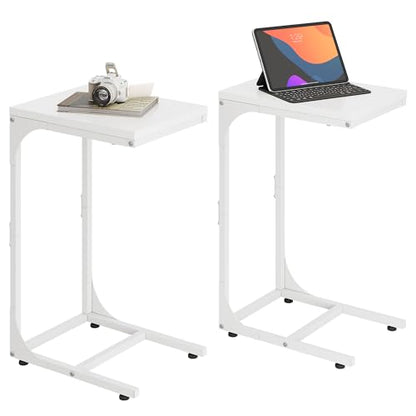 WLIVE C-Shaped End Table Set of 2, Small Couch Side Tables with Metal Frame, Sofa Table TV Tray for Living Room, Bedroom, White - color: White