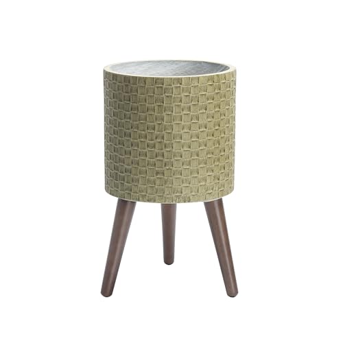 D'vine Dev Planter Pot with Wood Stand, 10 in, Distressed Olive, 88-Z-B-4 | Mid-Century Modern Style, Elevated Plant Display, Drainage Hole and Plug, Functional & Stylish, Modern Indoor Planter - color: Distressed Olive, size: Medium