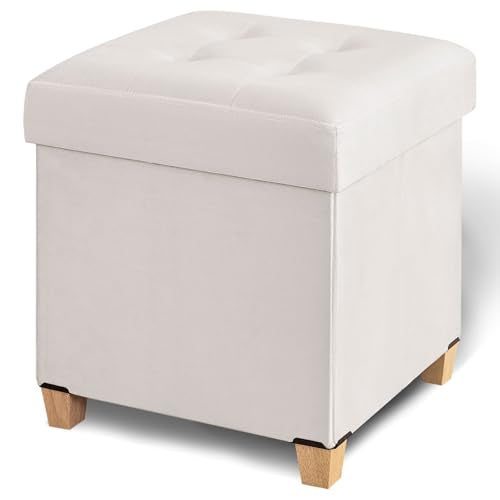 Ottoman with Storage, Square Storage Ottoman for Dorm, Velvet Ottomans with Legs for Living Room, Bedroom, 17.7" D x 17.7" W x 19.9" H, Cream White - color: Cream White, size: 17.7"D x 17.7"W x 19.9"H