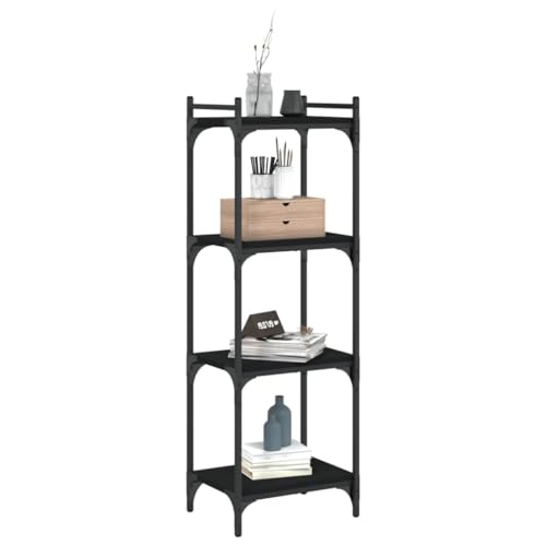 4-Tier Matte Black Industrial Bookcase 11.8x15.7x47.2 in Engineered Wood & Metal Adjustable Shelves Small Bookshelf for Living Room Bedroom Office - color: Black-a, size: Medium