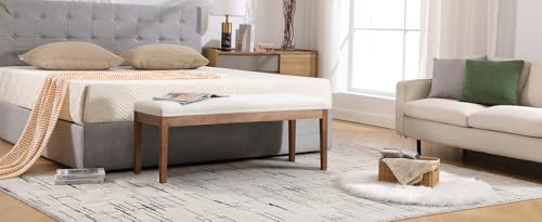 Linen Dining Bench Upholstered Entryway Bench Farmhouse Shoe Bench Seat Ottoman for Hallway Living Room Bedroom End of Bed Dining Room Kitchen, 45.5" Long, Beige - color: Linen, Beige