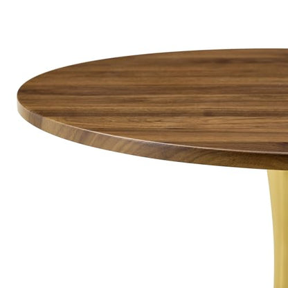 31.5" Round Dining Table, Mid-Century Modern Tulip Table with Thickened Tabletop & Metal Pedestal, Circle Bistro Table for Kitchen, Small Places, Apartments, Cafe - color: Walnut Gold, size: 31.5" dining table