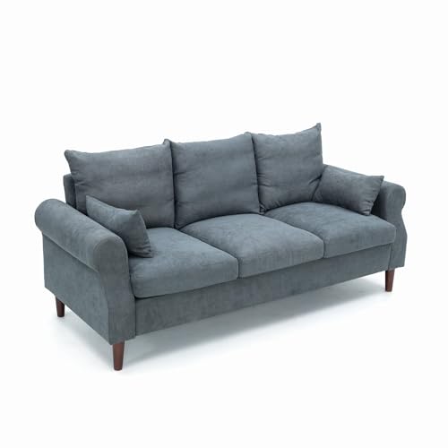 Panana 3 Seater Sofa,Rolled Armrest Design Upholstered Linen Fabric Couch,195 x 80 x 80 cm (Gray, 3 Seater) - color: Gray Linen Fabric, size: 3 seater