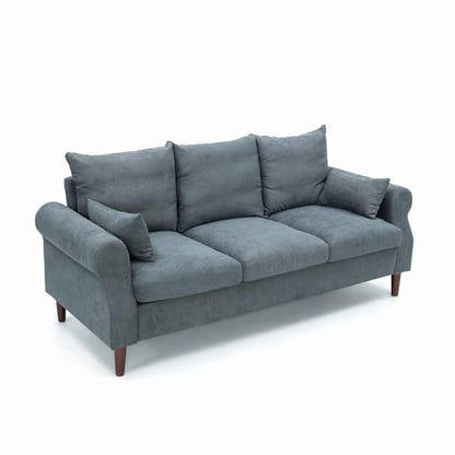 Panana 3 Seater Sofa,Rolled Armrest Design Upholstered Linen Fabric Couch,195 x 80 x 80 cm (Gray, 3 Seater) - color: Gray Linen Fabric, size: 3 seater