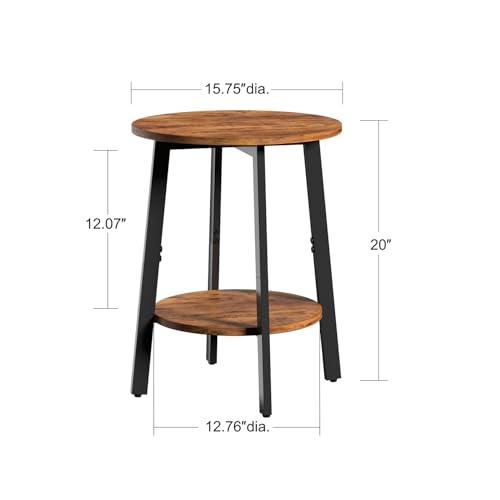 sthmec Side Table Set of 2, Small Round End Table with Storage Shelf for Small Space, 2-Tier Bedside Table Sofa Couch Table, Nightstands Set of 2 Accent Table for Living Room, Bedroom, Rustic Brown - color: Rustic Brown