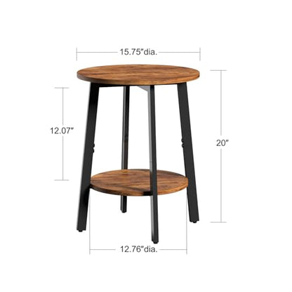 sthmec Side Table Set of 2, Small Round End Table with Storage Shelf for Small Space, 2-Tier Bedside Table Sofa Couch Table, Nightstands Set of 2 Accent Table for Living Room, Bedroom, Rustic Brown - color: Rustic Brown