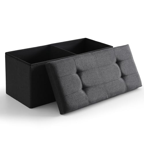 Storage Ottoman Bench Foldable Footrest Foot Stool, 30" Fabric Black | Small Ottoman Foot Rest Seat Shoe Bench Flip-Top forliving Room End of Bed Bedroom Couch Dorm, 80L Folding Upholstered Chair - color: Black, size: 13"D x 30"W x 13"H