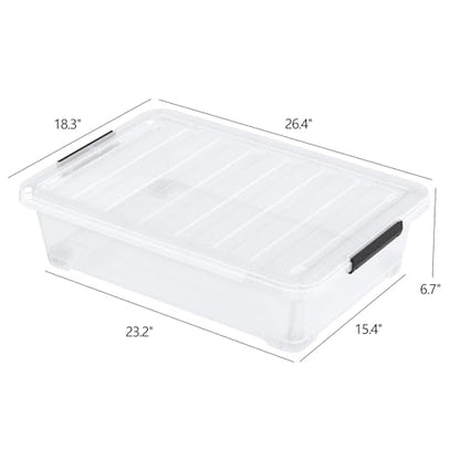 40 Quart Plastic Clear Underbed Storage Bin with Wheels, 3 Packs | Stackable Large Flat Under Bed Organization Boxes with Lids - size: 40 Quart