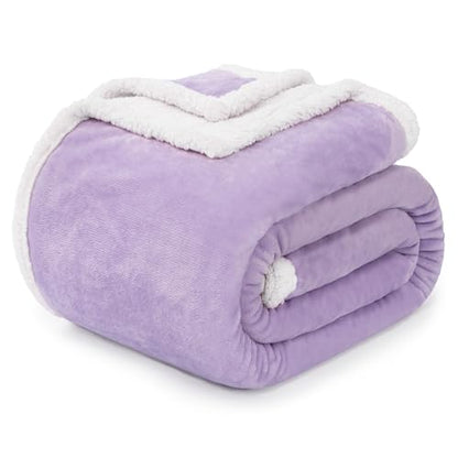 BEAUTEX Sherpa Fleece Throw Blankets Soft Fluffy Flannel Plush Cozy | Fuzzy Light Purple Cuddle Blanket for Couch, Bed, Sofa, Adults (50" x 60", Light Purple) - color: Lavender, size: Throw-50"x60"