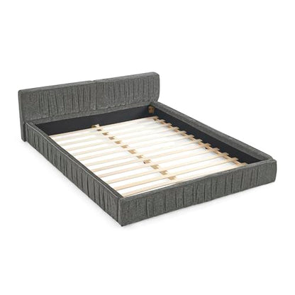 Queen Size Upholstered Bed Frame, Modern Grounded Bed with Solid Wood Slats, Pleated Headboard, Sturdy Construction, No Box Spring Needed, Grey (Grey, Queen) - color: Grey