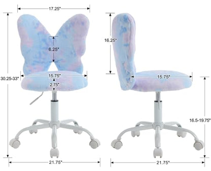 chairus Kids Desk Chair Butterfly Faux Fur Study Chair for Teenage Girls Adjustable Kids Vanity Chair for Bedroom Reading Living Room, Small Cute Student Task Chair with White Foot, Baby Blue - color: Butterfly, Blue