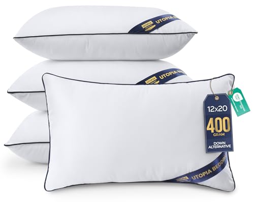 Utopia Bedding 12x20 Throw Pillow Inserts, Decorative Pillows, Pack of 4 | Piping Throw Pillows, Plush & Supportive, Aesthetic Cushion Sham Stuffer for Sofa, Office, Couch & Bed, Set of 4, White - size: 12x20 Inch