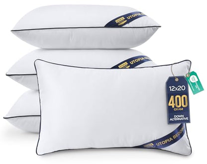 Utopia Bedding 12x20 Throw Pillow Inserts, Decorative Pillows, Pack of 4 | Piping Throw Pillows, Plush & Supportive, Aesthetic Cushion Sham Stuffer for Sofa, Office, Couch & Bed, Set of 4, White - size: 12x20 Inch