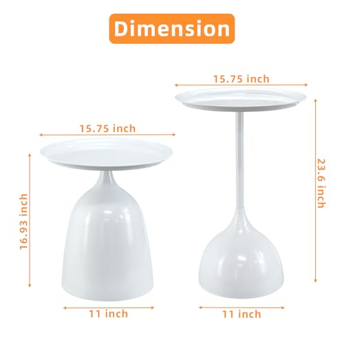 Benkyo White Nesting Tables Pedestal Coffee Table Set of 2 Nesting Side Tables Round Metal End Table Small Circle Modern Sofa Table for Living Room，White - color: White