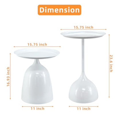 Benkyo White Nesting Tables Pedestal Coffee Table Set of 2 Nesting Side Tables Round Metal End Table Small Circle Modern Sofa Table for Living Room，White - color: White