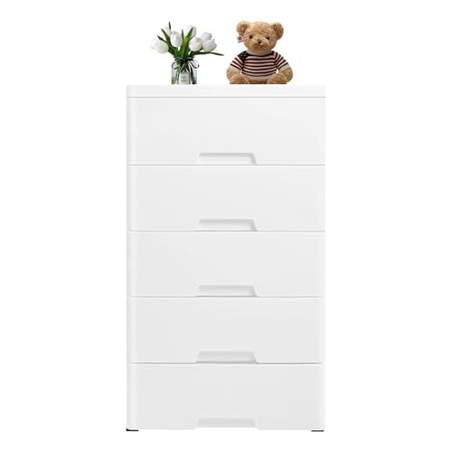 5 Tier Storage Tower with 5 Drawer and 4 Wheels, Storage Organizer Rack, Movable Storage Tall Small Cabinet for Rooms, Sofa, Cabinet (White) - color: White