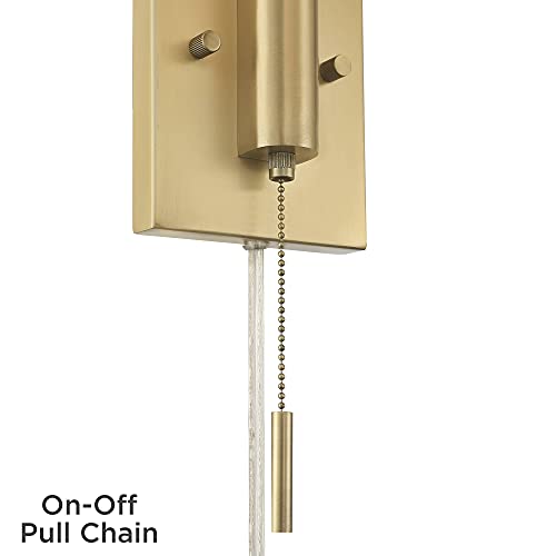 Luca 15 1/2" Warm Brass Swing Arm Plug-In Wall Mount Lamp Light Fixture | Mid Century Modern Indoor Finish Metal Fabric Shade for Bedroom Bedside House Reading Living Room Home Hallway