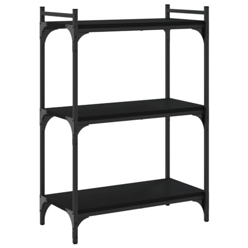 Industrial 3 Tier Black Bookcase 23.6 x 11.8 x 33.9 in Engineered Wood & Metal Small Bookshelf for Living Room Bedroom Office Modern Matte Finish Easy Assembly - color: Black, size: 23.6 x 11.8 x 33.9 in