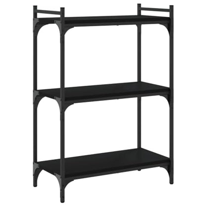 Industrial 3 Tier Black Bookcase 23.6 x 11.8 x 33.9 in Engineered Wood & Metal Small Bookshelf for Living Room Bedroom Office Modern Matte Finish Easy Assembly - color: Black, size: 23.6 x 11.8 x 33.9 in