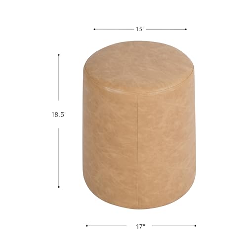 HomePop 17" Organic Shape Ottoman - Sand Faux Leather - color: Sand Faux Leather