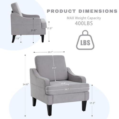 Mid-Century Accent Chair, Comfy Arm Chair Upholstered Living Room Chair for Bedroom, Fabric Reading Chair with Wood Legs for Apartment, Waiting Room, Vanity Room (Gray) - color: Grey